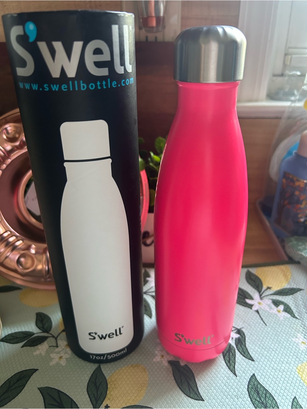 S'well Hot Pink Stainless Steel Bottle with Silver Cap